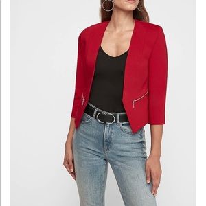 NWT Express zip pocket cutaway blazer in dark red womens size 14